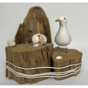 Driftwood‎ Seagull Sculpture Nautical Ceramic Shore Bird Seashells Beach Decor